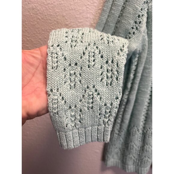 Madison Grey Womens Mint Green 100% Cotton Pointelle Knit Sweater Long Sleeve Si - Picture 5 of 7